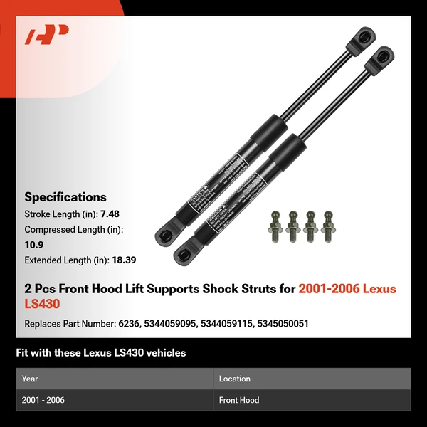 2 Pcs Front Hood Lift Supports Shock Struts for 2001-2006 Lexus LS430