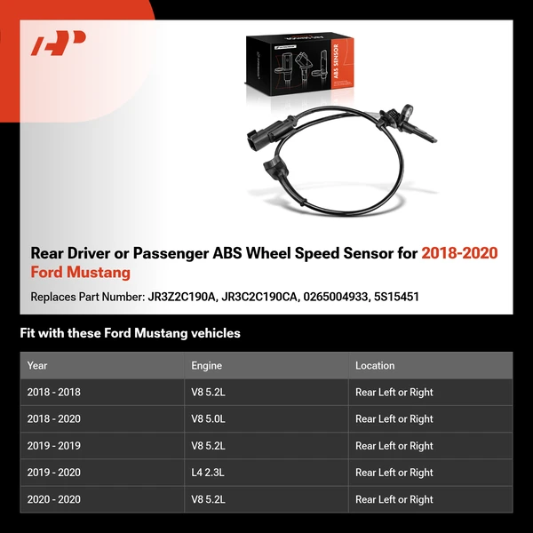 Rear Driver or Passenger ABS Wheel Speed Sensor for 2018-2020 Ford Mustang