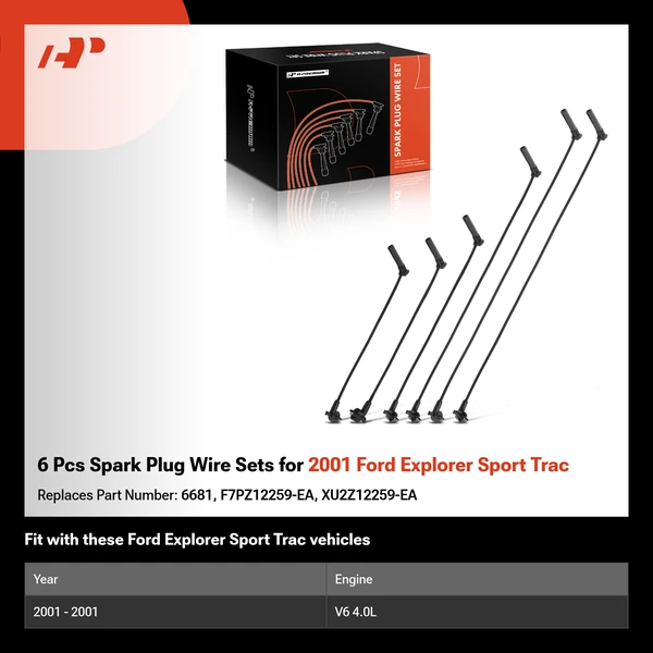 6 Pcs Spark Plug Wire Sets for 2001 Ford Explorer Sport Trac