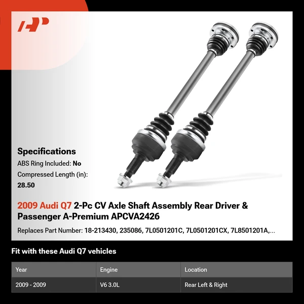 2009 Audi Q7 2-Pc CV Axle Shaft Assembly Rear Driver & Passenger A-Premium APCVA2426