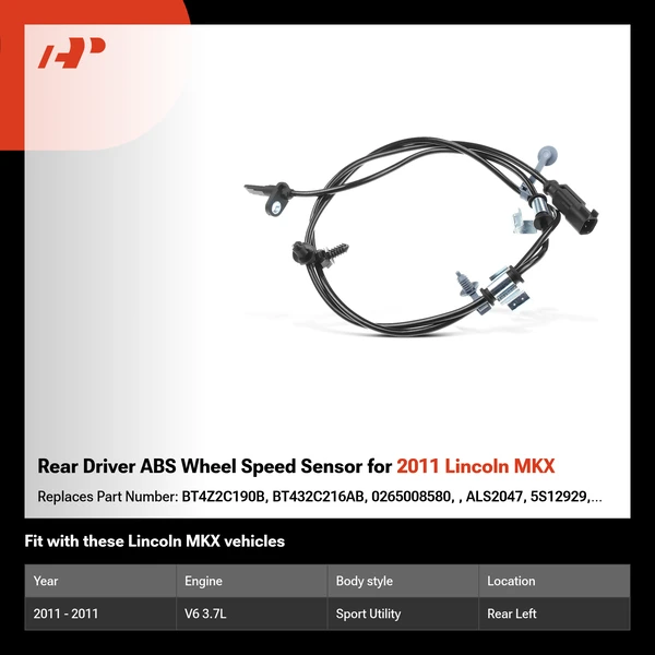 Rear Driver ABS Wheel Speed Sensor for 2011 Lincoln MKX