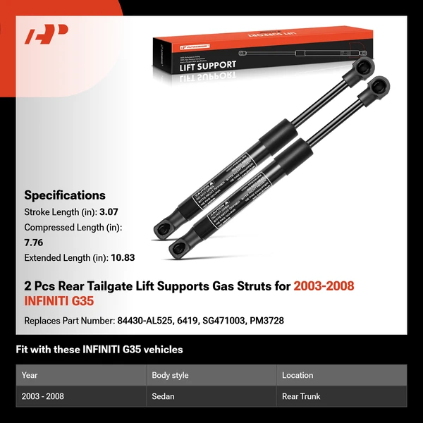 2 Pcs Rear Tailgate Lift Supports Gas Struts for 2003-2008 INFINITI G35