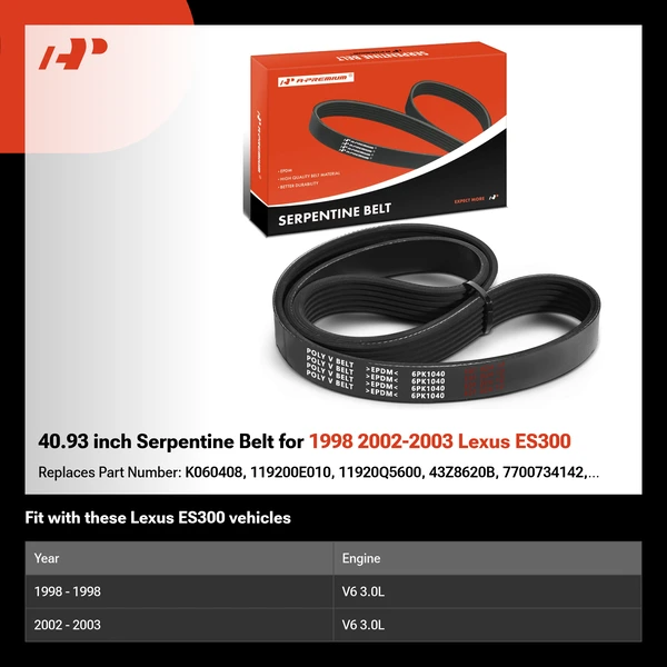 40.93 inch Serpentine Belt for 1998 2002-2003 Lexus ES300