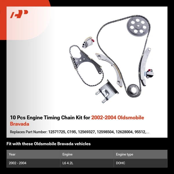 10 Pcs Engine Timing Chain Kit for 2002-2004 Oldsmobile Bravada