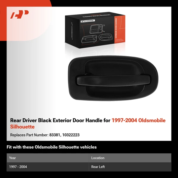 Rear Driver Black Exterior Door Handle for 1997-2004 Oldsmobile Silhouette