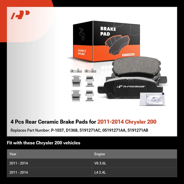 4 Pcs Rear Ceramic Brake Pads for 2011-2014 Chrysler 200