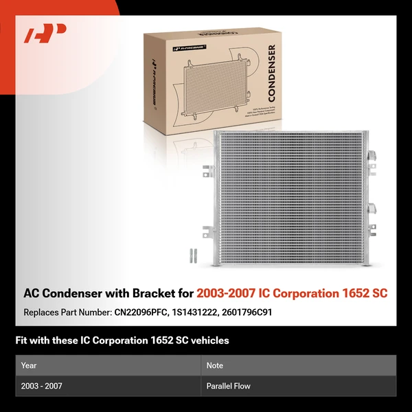 AC Condenser with Bracket for 2003-2007 IC Corporation 1652 SC
