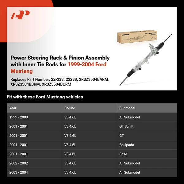 Power Steering Rack & Pinion Assembly with Inner Tie Rods for 1999-2004 Ford Mustang