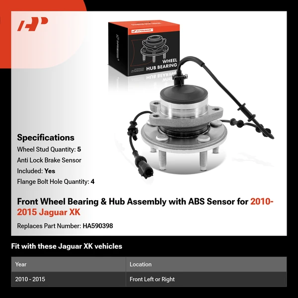 Front Wheel Bearing & Hub Assembly with ABS Sensor for 2010-2015 Jaguar XK