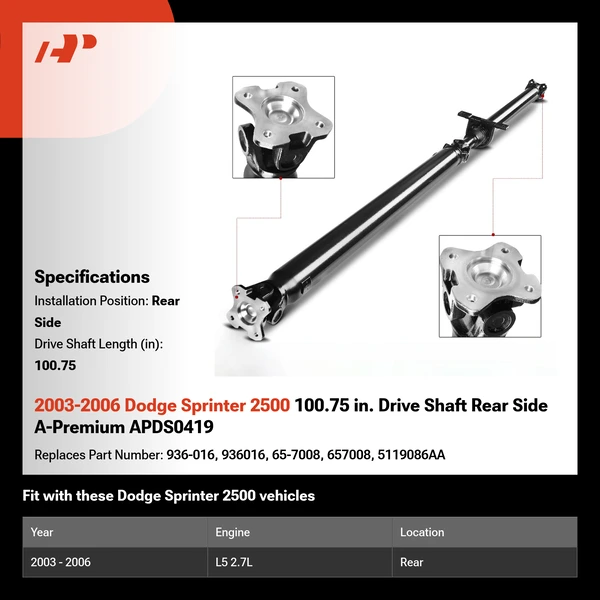 2003-2006 Dodge Sprinter 2500 100.75 in. Drive Shaft Rear Side A-Premium APDS0419