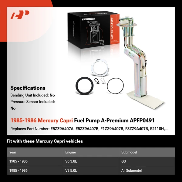 1985-1986 Mercury Capri Fuel Pump A-Premium APFP0491