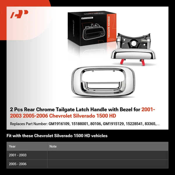 2 Pcs Rear Chrome Tailgate Latch Handle with Bezel for 2001-2003 2005-2006 Chevrolet Silverado 1500 HD