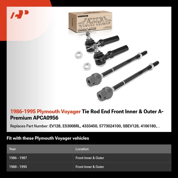 1986-1995 Plymouth Voyager Tie Rod End Front Inner & Outer A-Premium APCA0956