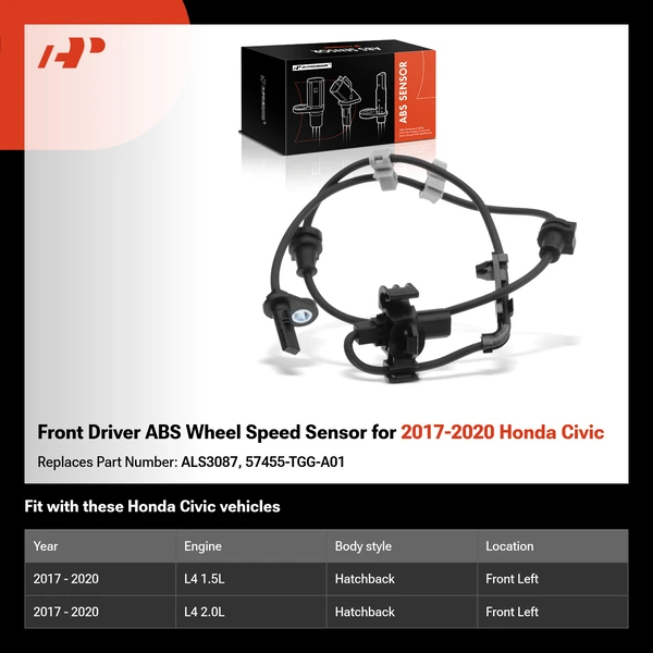 Front Driver ABS Wheel Speed Sensor for 2017-2020 Honda Civic