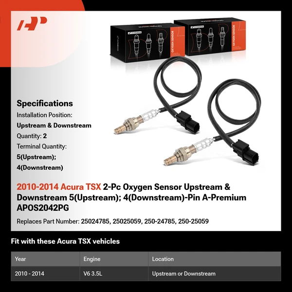 2010-2014 Acura TSX 2-Pc Oxygen Sensor Upstream & Downstream 5(Upstream); 4(Downstream)-Pin A-Premium APOS2042PG