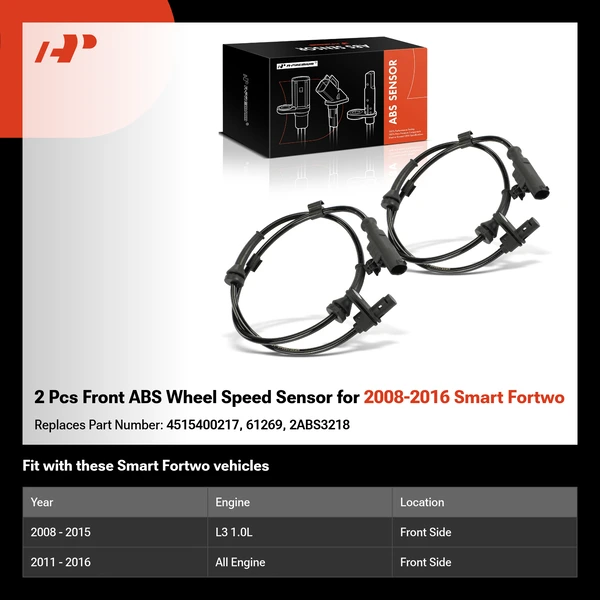 2 Pcs Front ABS Wheel Speed Sensor for 2008-2016 Smart Fortwo