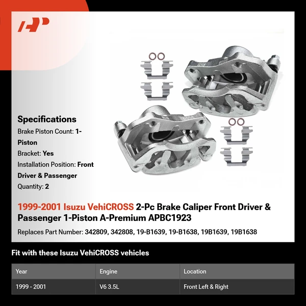 1999-2001 Isuzu VehiCROSS 2-Pc Brake Caliper Front Driver & Passenger 1-Piston A-Premium APBC1923