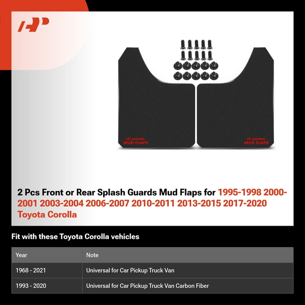 2 Pcs Front or Rear Splash Guards Mud Flaps for 1995-1998 2000-2001 2003-2004 2006-2007 2010-2011 2013-2015 2017-2020 Toyota Corolla
