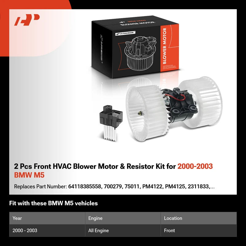 2 Pcs Front HVAC Blower Motor & Resistor Kit for 2000-2003 BMW M5