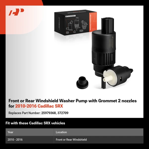 Front or Rear Windshield Washer Pump with Grommet 2 nozzles for 2010-2016 Cadillac SRX