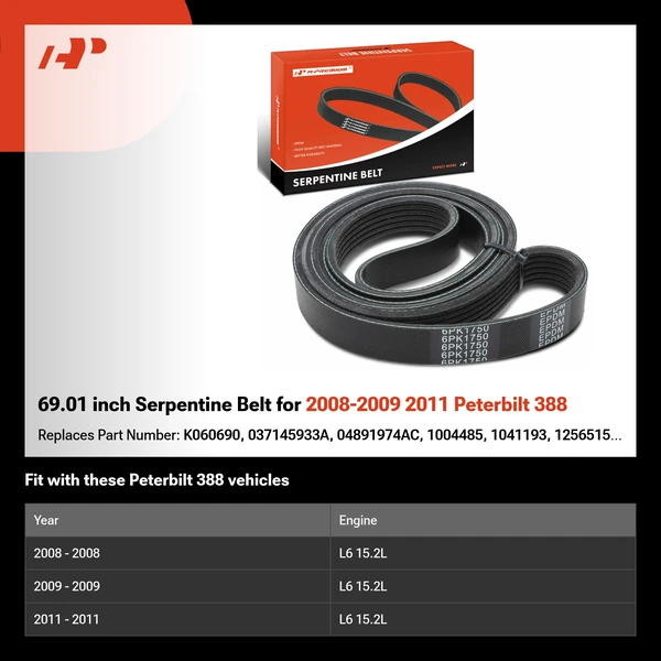 69.01 inch Serpentine Belt for 2008-2009 2011 Peterbilt 388