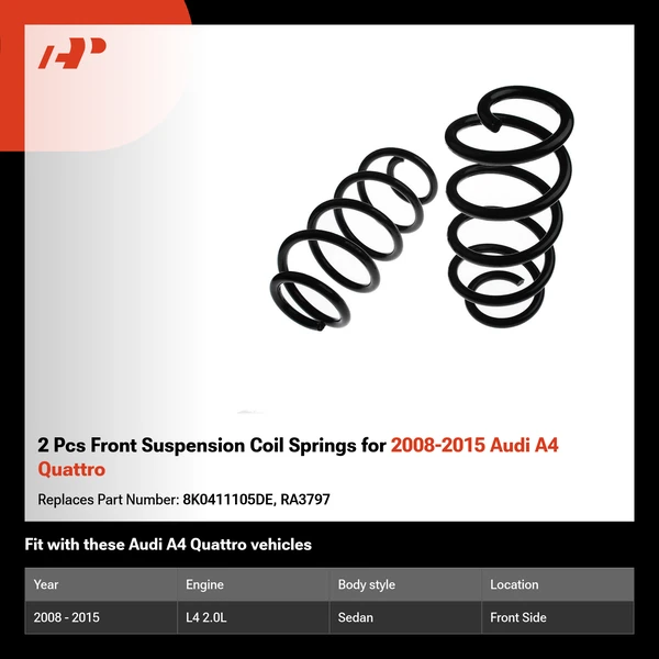 2 Pcs Front Suspension Coil Springs for 2008-2015 Audi A4 Quattro