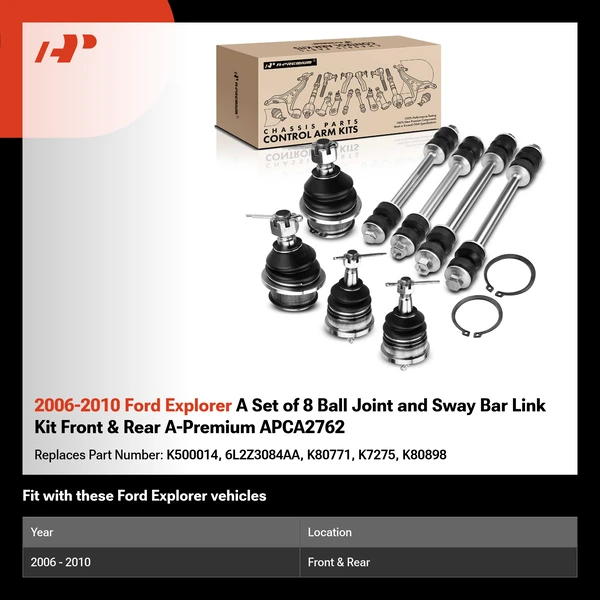2006-2010 Ford Explorer A Set of 8 Ball Joint and Sway Bar Link Kit Front & Rear A-Premium APCA2762