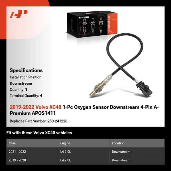 2019-2022 Volvo XC40 1-Pc Oxygen Sensor Downstream 4-Pin A-Premium APOS1411