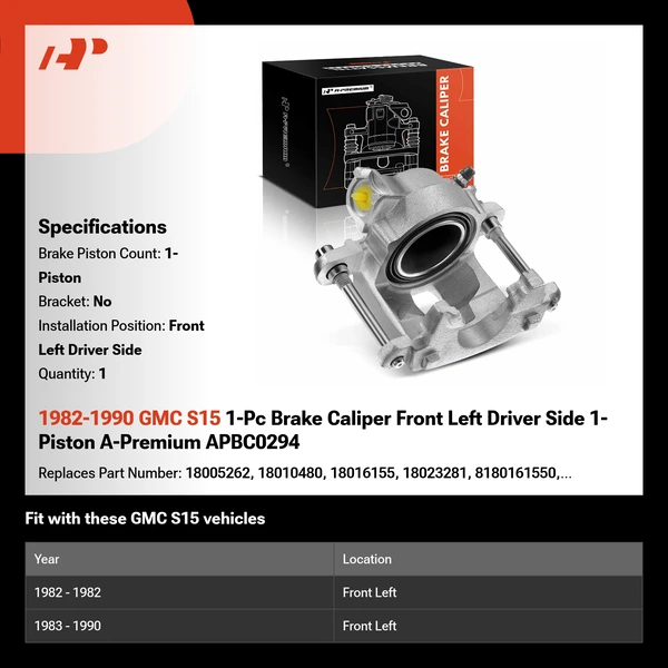 1982-1990 GMC S15 1-Pc Brake Caliper Front Left Driver Side 1-Piston A-Premium APBC0294