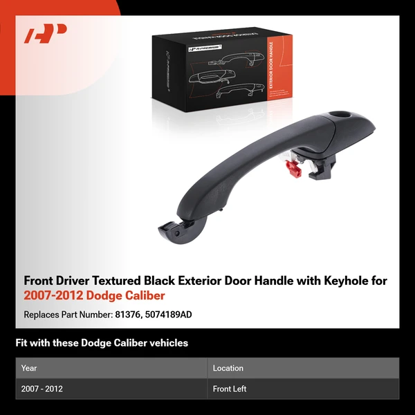 Front Driver Textured Black Exterior Door Handle with Keyhole for 2007-2012 Dodge Caliber
