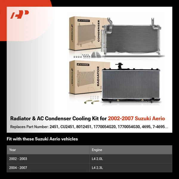 Radiator & AC Condenser Cooling Kit for 2002-2007 Suzuki Aerio