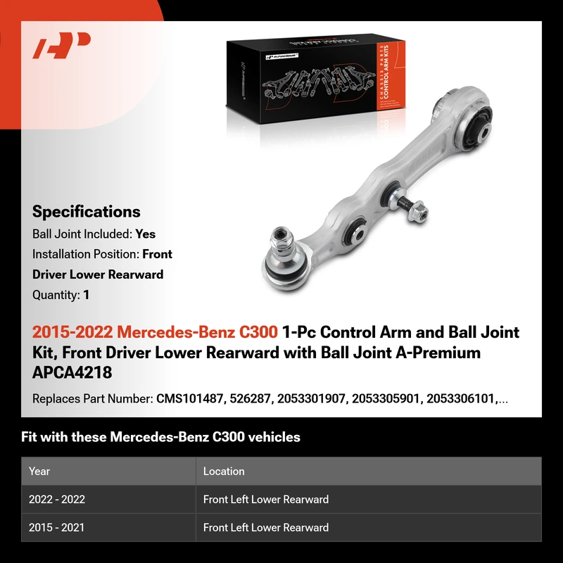 2015-2022 Mercedes-Benz C300 1-Pc Control Arm and Ball Joint Kit, Front Driver Lower Rearward with Ball Joint A-Premium APCA4218