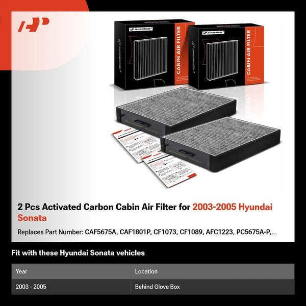 2 Pcs Activated Carbon Cabin Air Filter for 2003-2005 Hyundai Sonata