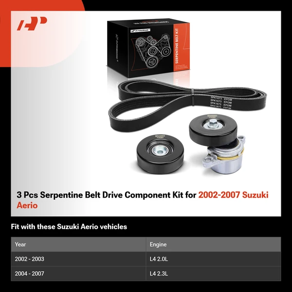 3 Pcs Serpentine Belt Drive Component Kit for 2002-2007 Suzuki Aerio