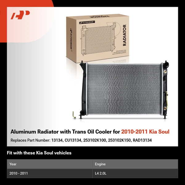 Aluminum Radiator with Trans Oil Cooler for 2010-2011 Kia Soul