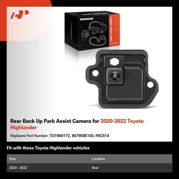 Rear Back Up Park Assist Camera for 2020-2022 Toyota Highlander