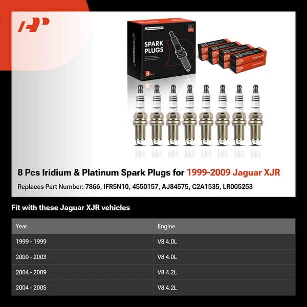 8 Pcs Iridium & Platinum Spark Plugs for 1999-2009 Jaguar XJR
