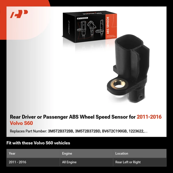 Rear Driver or Passenger ABS Wheel Speed Sensor for 2011-2016 Volvo S60