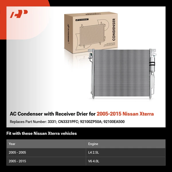 AC Condenser with Receiver Drier for 2005-2015 Nissan Xterra