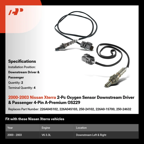 2000-2003 Nissan Xterra 2-Pc Oxygen Sensor Downstream Driver & Passenger 4-Pin A-Premium OS229