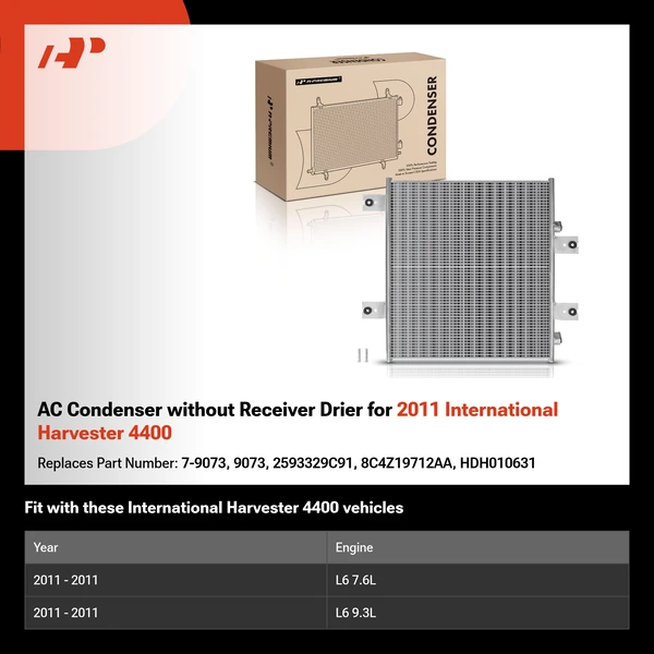 AC Condenser without Receiver Drier for 2011 International Harvester 4400