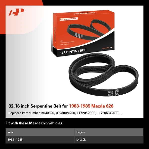 32.16 inch Serpentine Belt for 1983-1985 Mazda 626