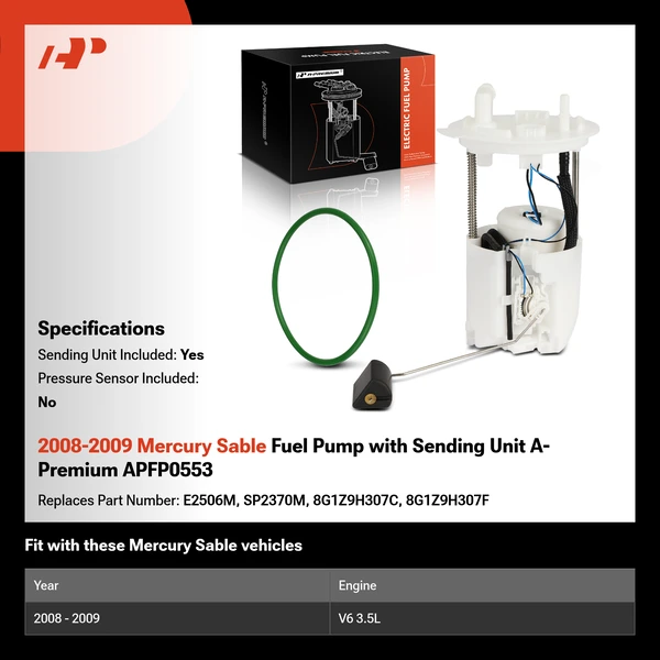 2008-2009 Mercury Sable Fuel Pump with Sending Unit A-Premium APFP0553