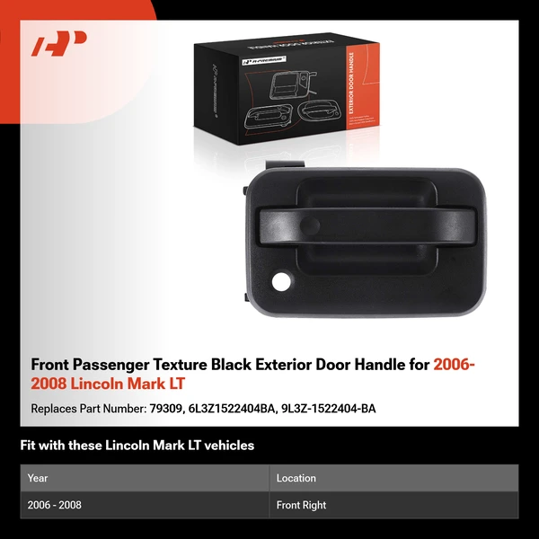 Front Passenger Texture Black Exterior Door Handle for 2006-2008 Lincoln Mark LT