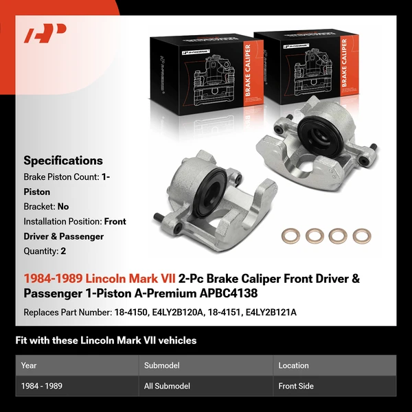 1984-1989 Lincoln Mark VII 2-Pc Brake Caliper Front Driver & Passenger 1-Piston A-Premium APBC4138