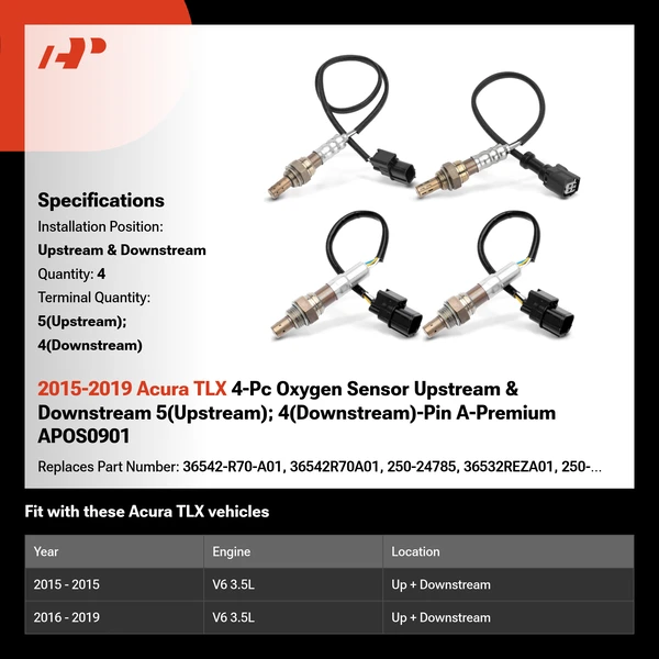 2015-2019 Acura TLX 4-Pc Oxygen Sensor Upstream & Downstream 5(Upstream); 4(Downstream)-Pin A-Premium APOS0901