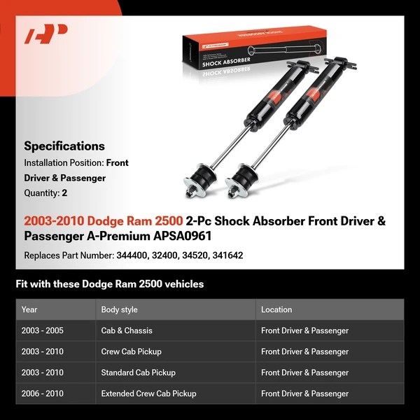 2003-2010 Dodge Ram 2500 2-Pc Shock Absorber Front Driver & Passenger A-Premium APSA0961
