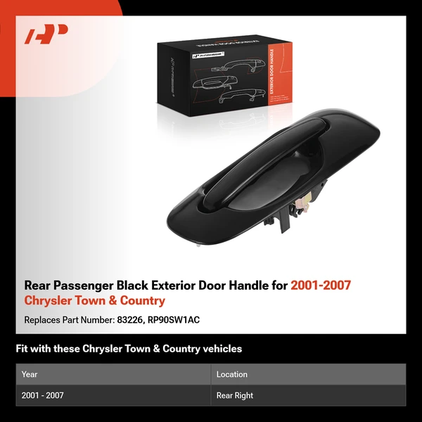 Rear Passenger Black Exterior Door Handle for 2001-2007 Chrysler Town & Country