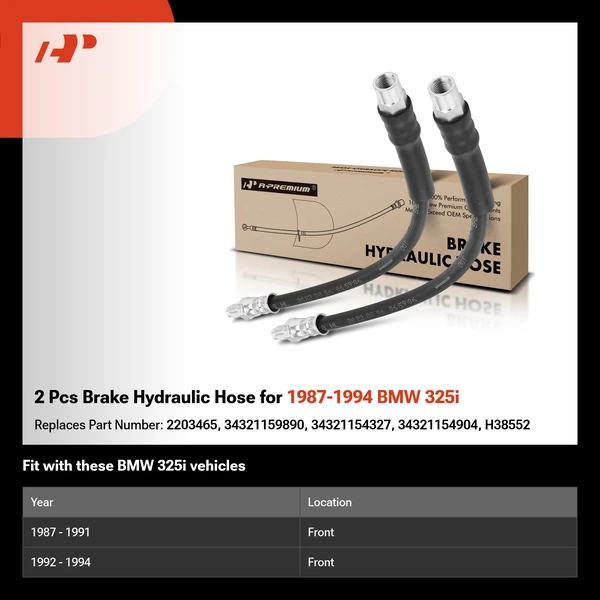 2 Pcs Brake Hydraulic Hose for 1987-1994 BMW 325i
