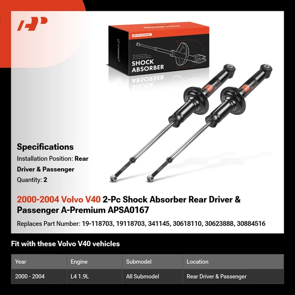2000-2004 Volvo V40 2-Pc Shock Absorber Rear Driver & Passenger A-Premium APSA0167